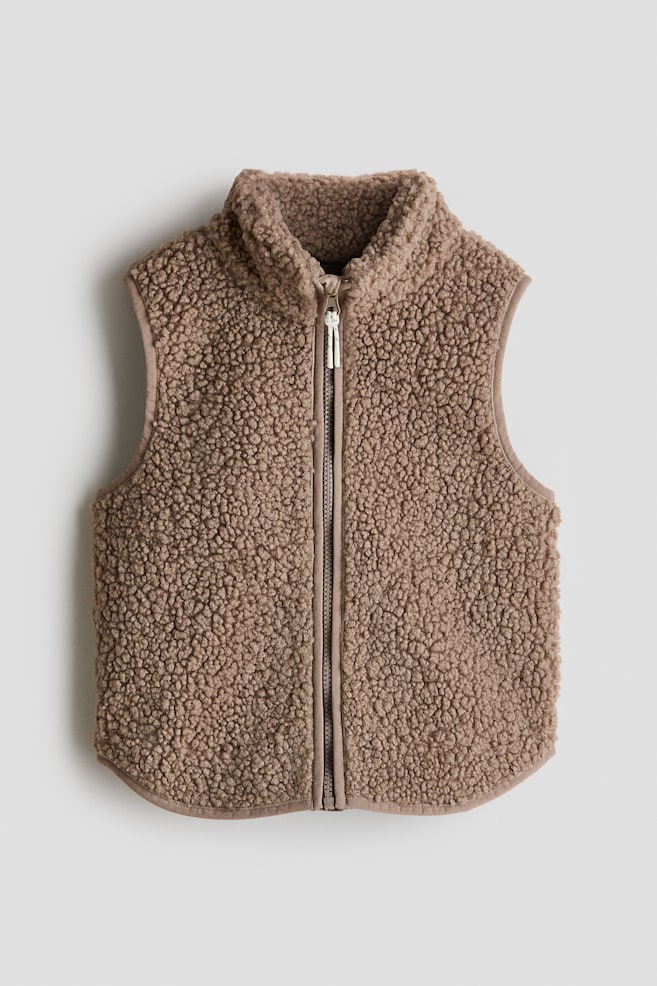 Veste sans manches en tissu Teddy bear - Taupe/Vert kaki/Bleu ancien - 1