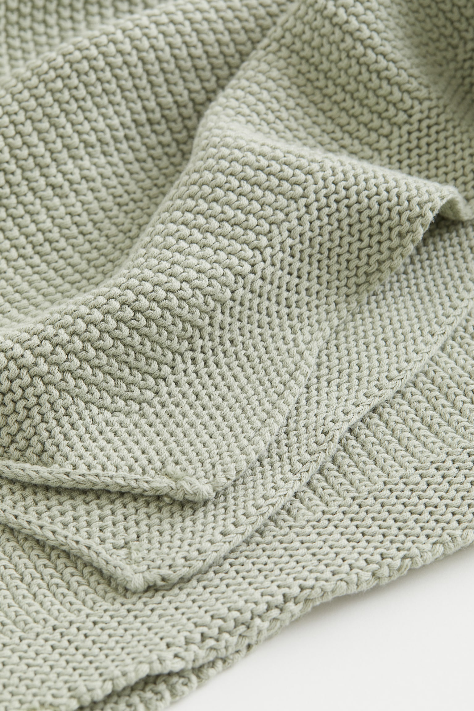 Moss-stitched cotton blanket - Light green/White/Light dusty mole - 4