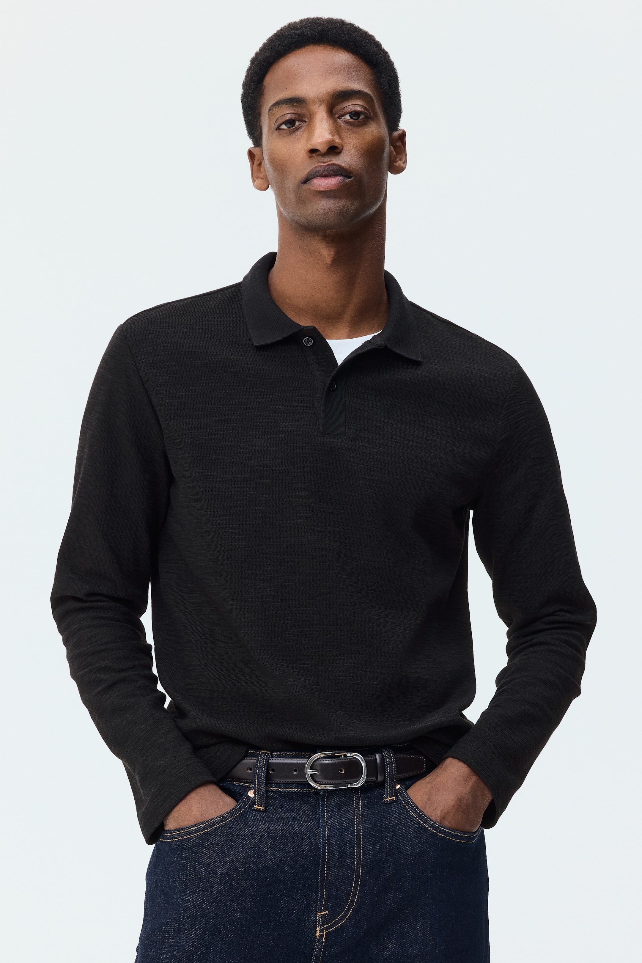 View larger image: Slim Fit Long-sleeve polo shirt - Dark grey - Men | H&M IE 1