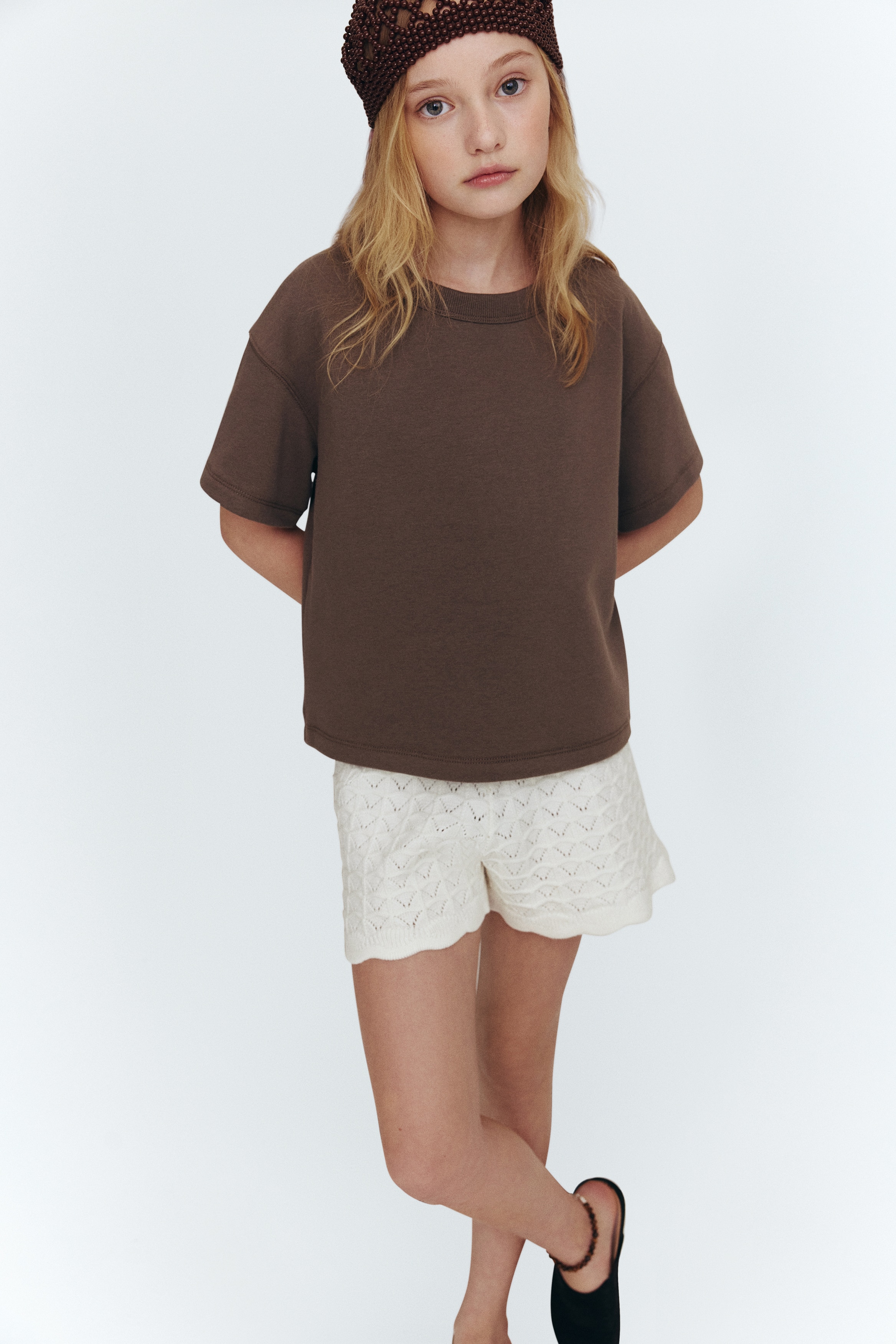 Shorts i pointellestrik-Creme