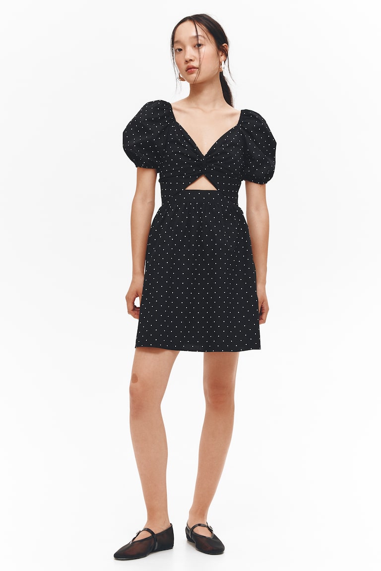 Robe avec détail torsadé Noir/pois FEMME H&M FR