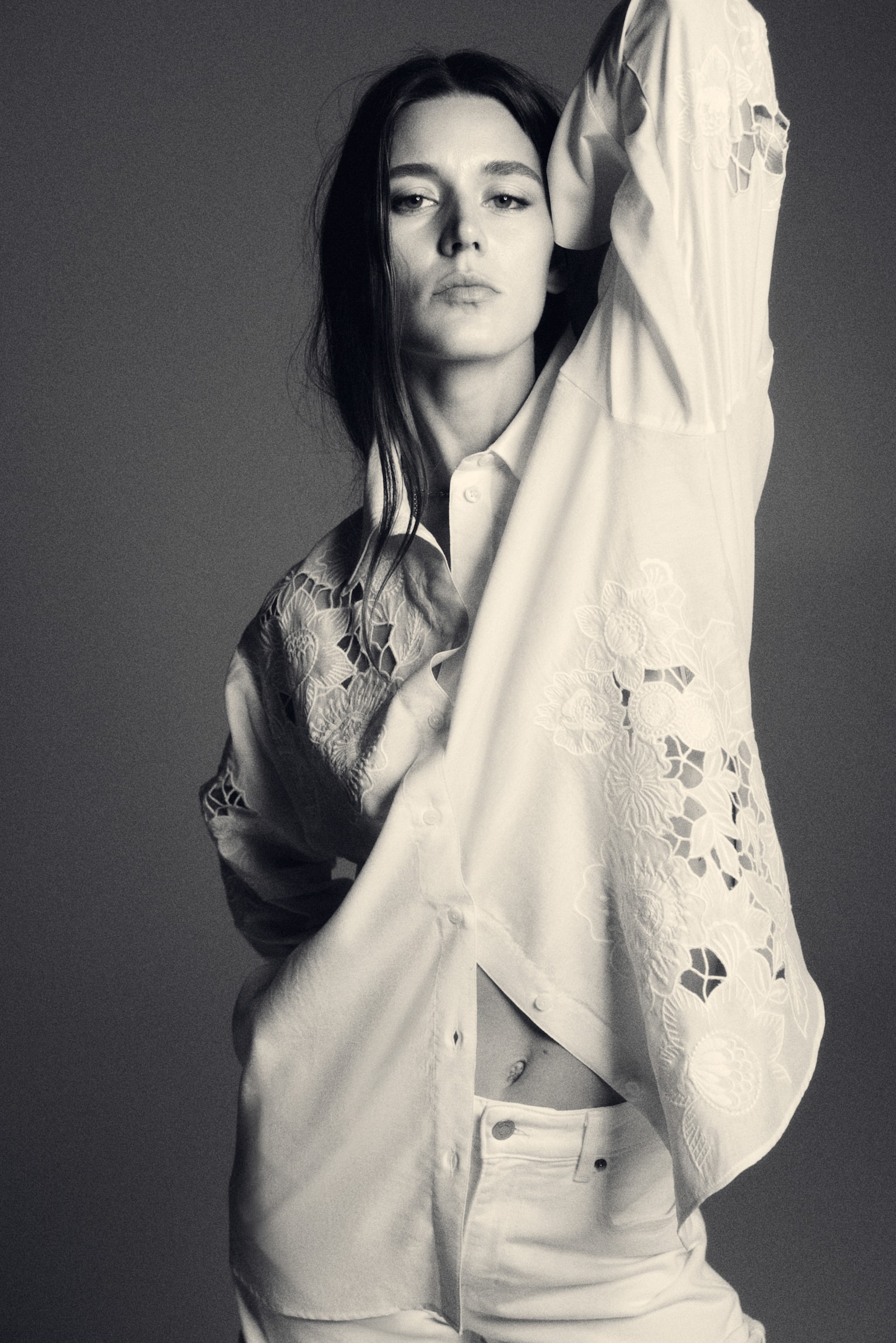 Broderie anglaise shirt - Cream - 1