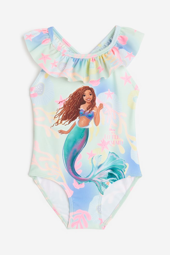Flounce-trimmed printed swimsuit - Light green/The Little Mermaid - 1