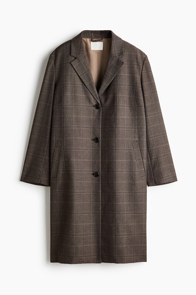 Oversized Single-Breasted Coat - Dark taupe/plaid - 1