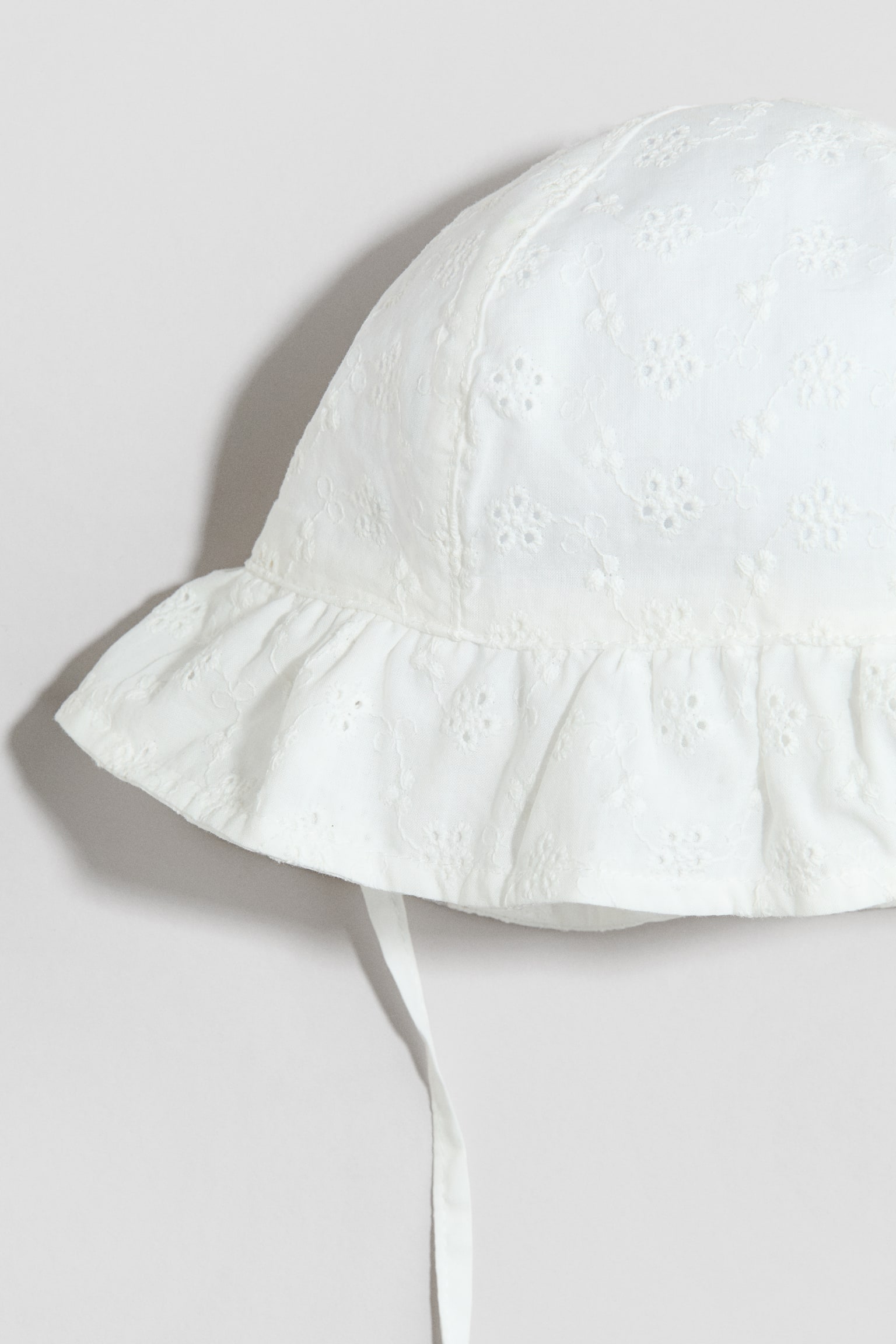 Chapeau de soleil en coton avec broderie anglaise - Blanc/Rose clair - 2