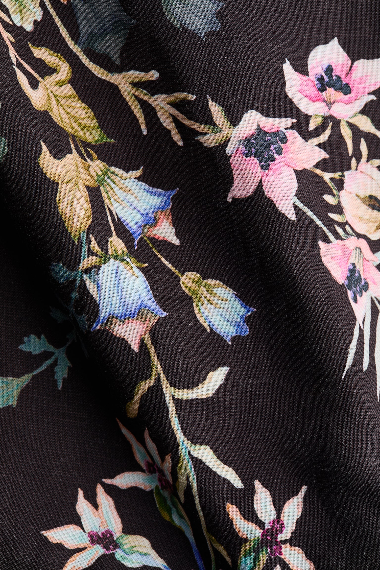 שמלה מתערובת פשתן - שחור/פרחוני - 6