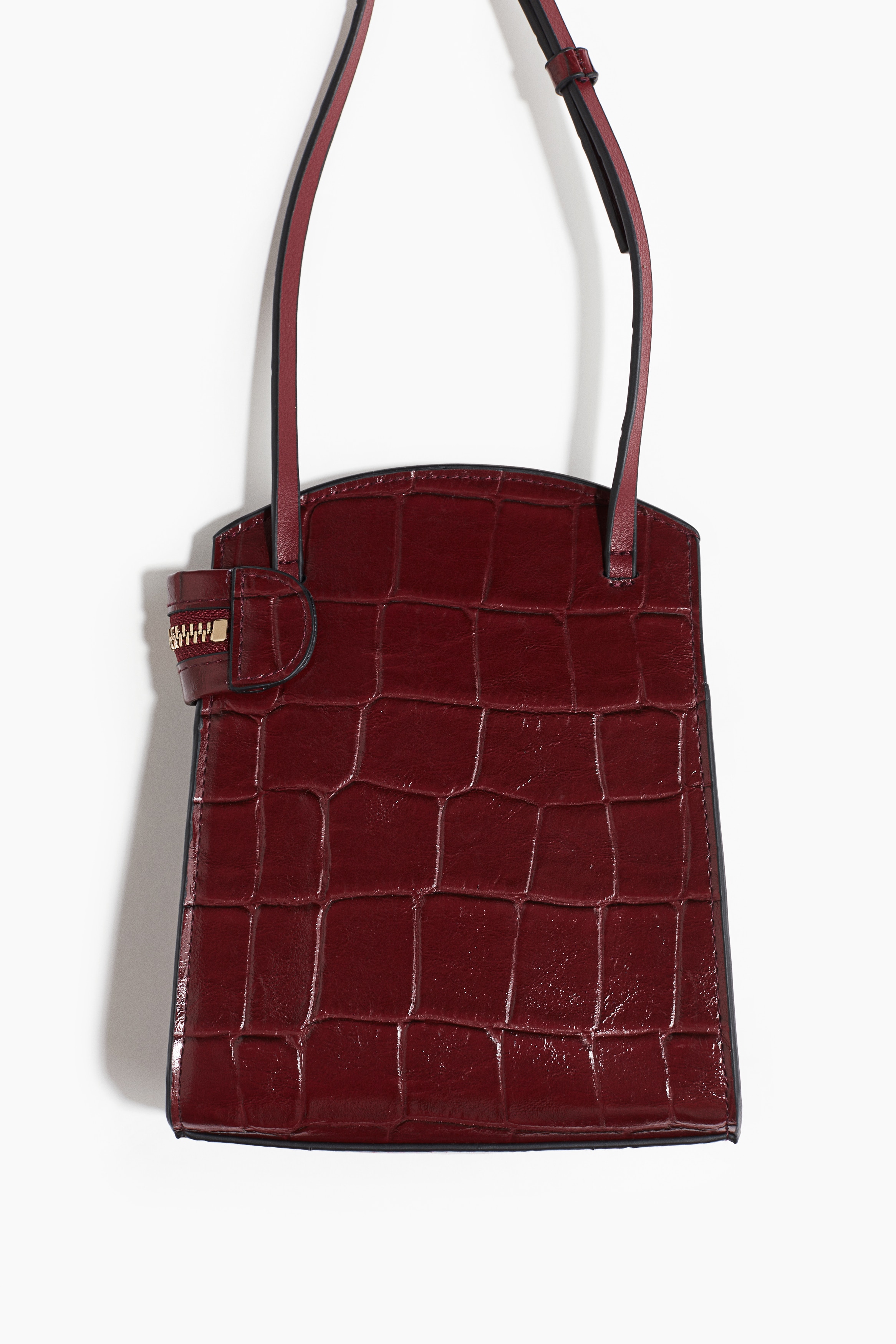 バーガンディ クロコダイル風ハンドバッグ クロスボディバッグ - バーガンディ／クロコダイルパターン