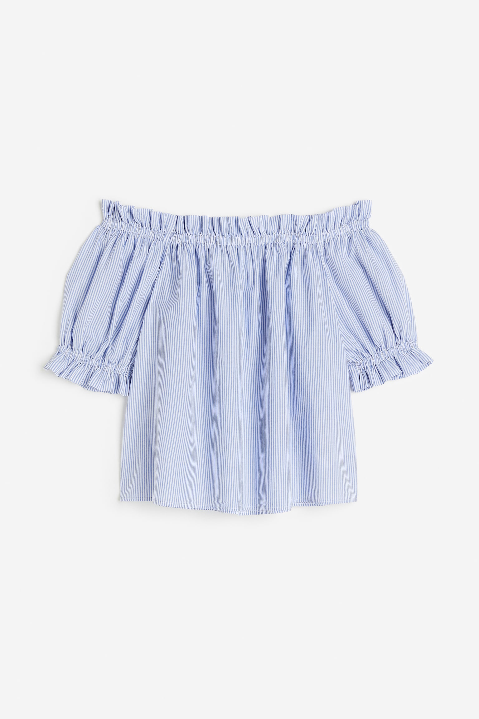 Frill-trimmed off-the-shoulder top - Blue/Striped/White/Green/Cerise - 1