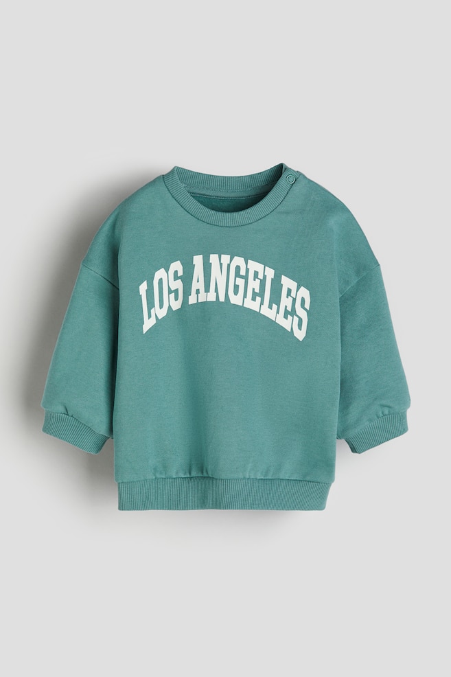 Sweatshirt i bomuld med tekstmotiv - Grøn/Los Angeles/Lysegråmeleret/New York/Mørkeblå/New York/Hvid/Los Angeles - 1