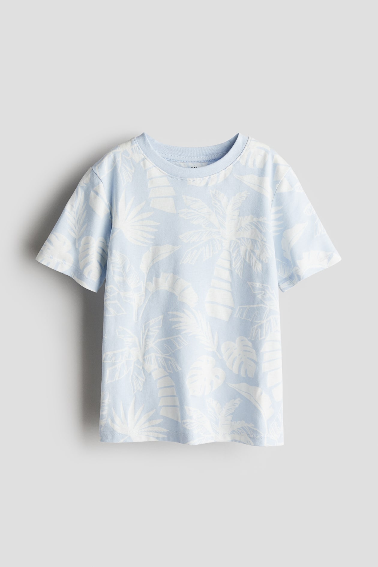 Printed T-shirt - Round Neck - Short sleeve - Light blue/patterned ...