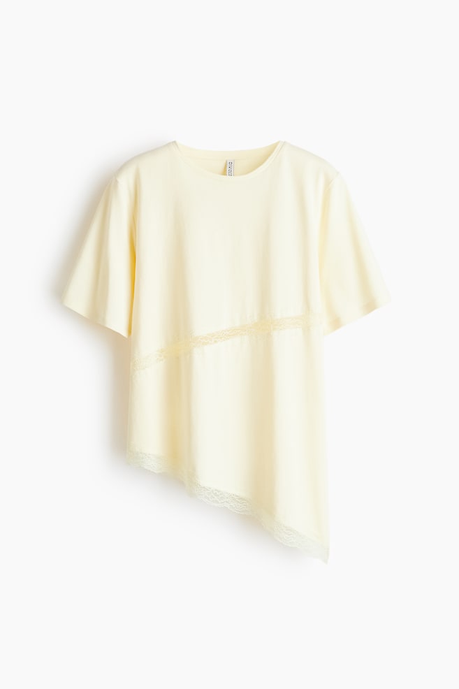 T-Shirt mit Spitzenbesatz - Blassgelb/Hellblau/Weiss - 1
