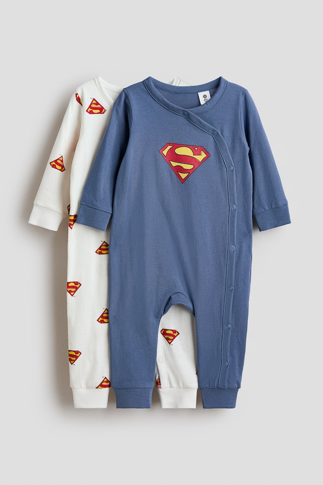 2-Pack Printed Cotton Pajama Jumpsuits - Dusty blue/Superman/Blue/Mickey Mouse/Dark gray/The Lion King - 1
