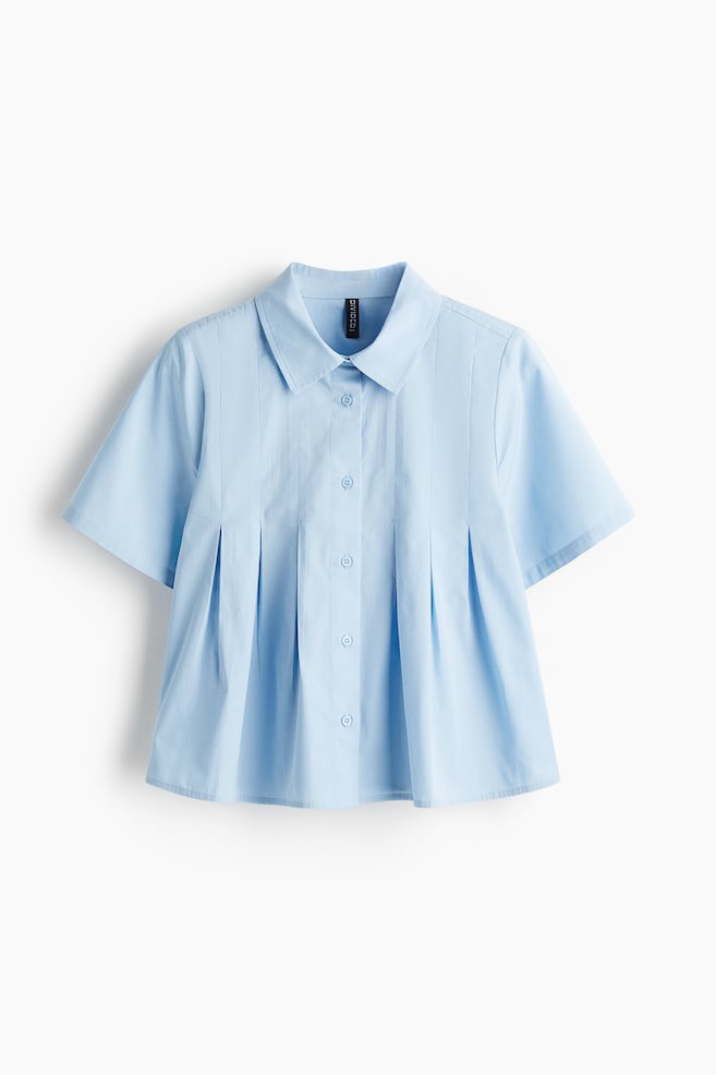 Pleated poplin shirt - Light blue/Blue/Striped - 1