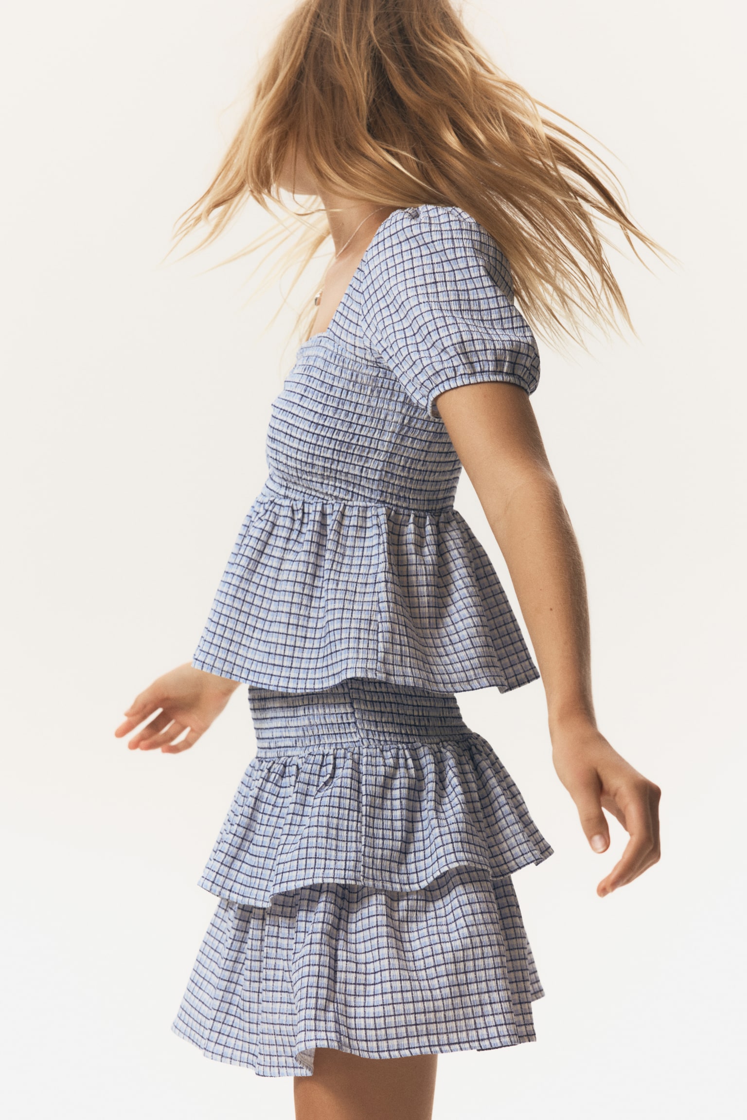 Tiered skort - Blue/Checked/Light yellow/Dark grey/Floral/White - 3