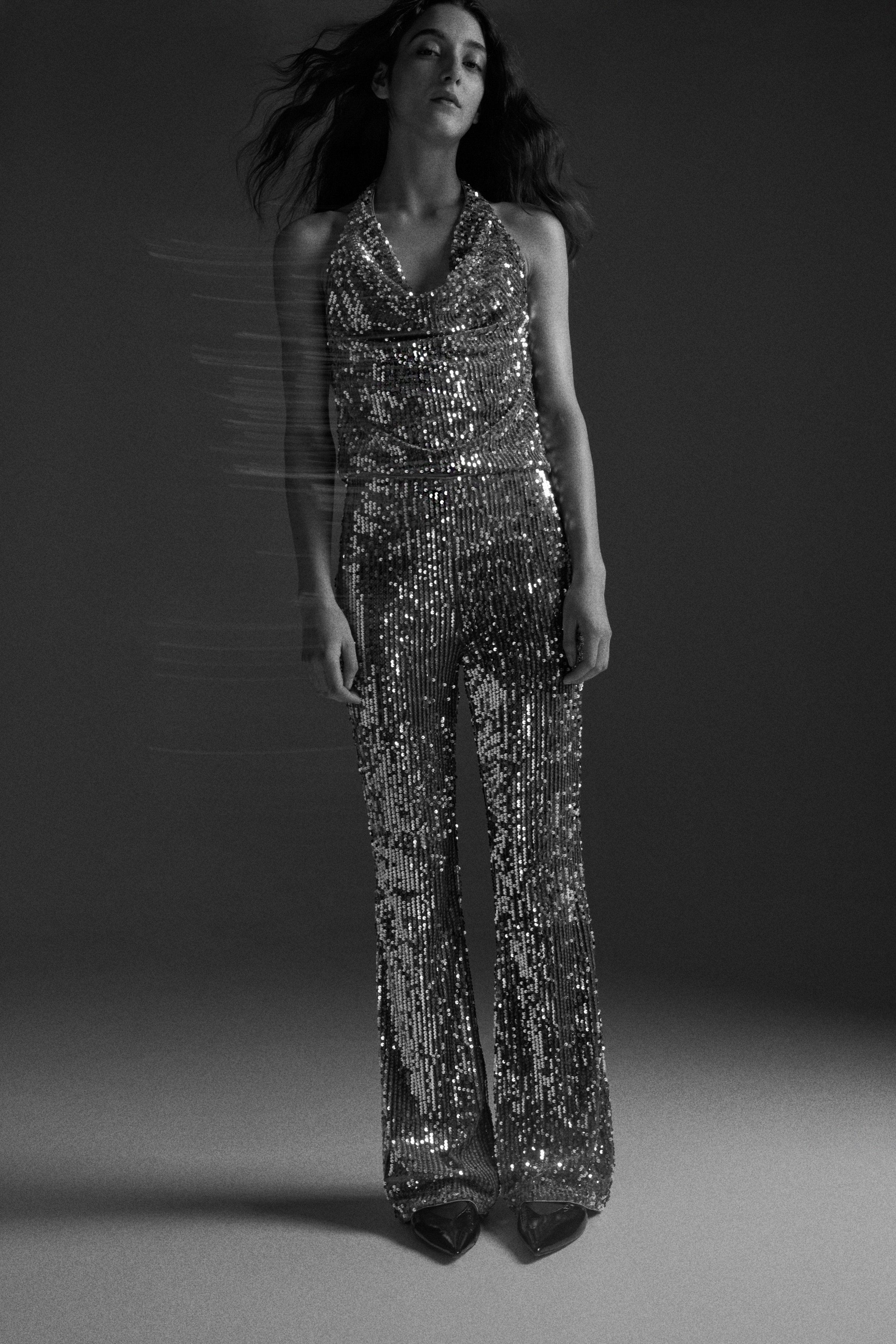 H & M - スパンコールパンツ - グレー