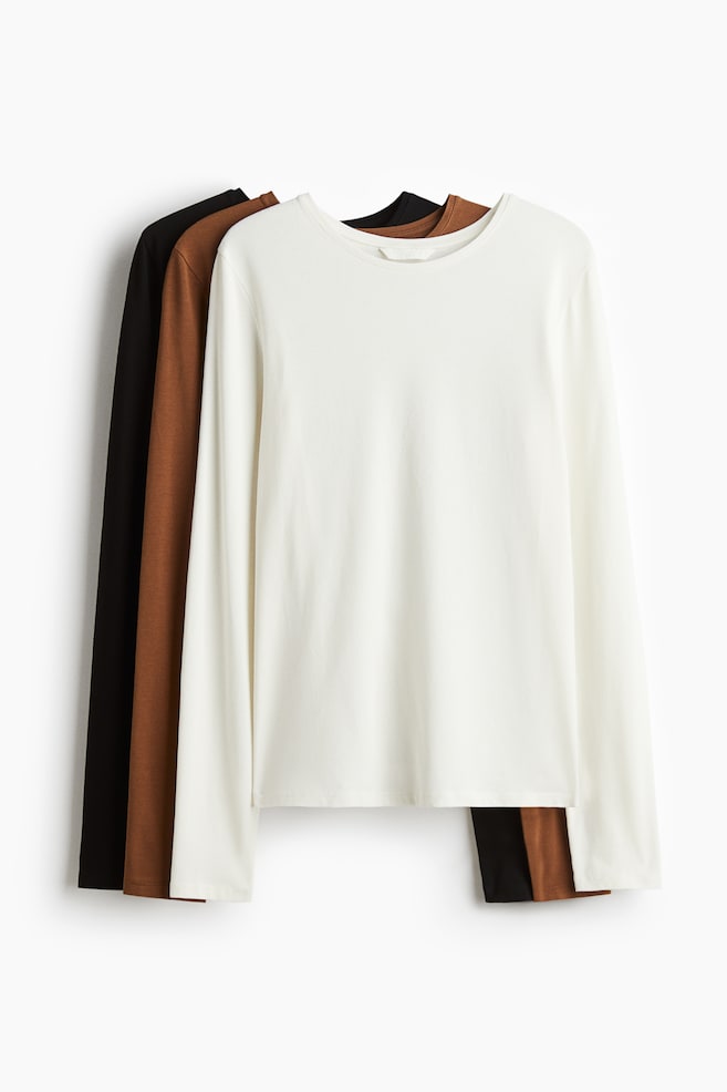 3-pack jersey tops - White/Brown/Black/Dusty pink/Black/White/White/Blue-grey/Mole - 1