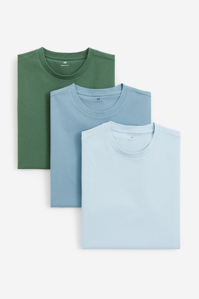 3-pack Regular Fit Round-neck T-shirts - Turquoise/White/Black/Blue/Light blue/White/dc - 1