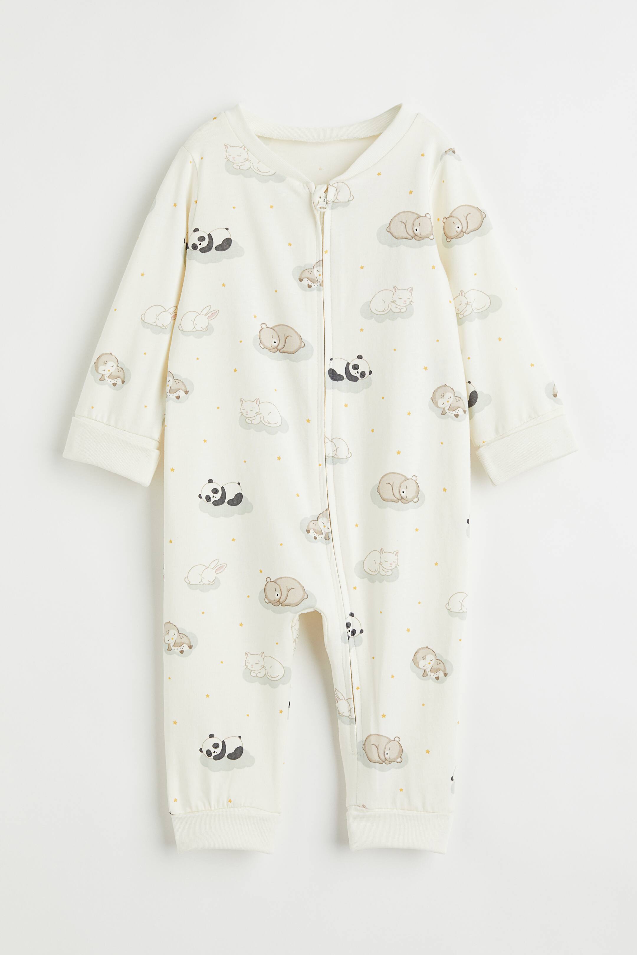 הצגת תמונה גדולה יותר: פיג'מה עם קפל בשוליים - White/Animals - Kids | H&M IL 1