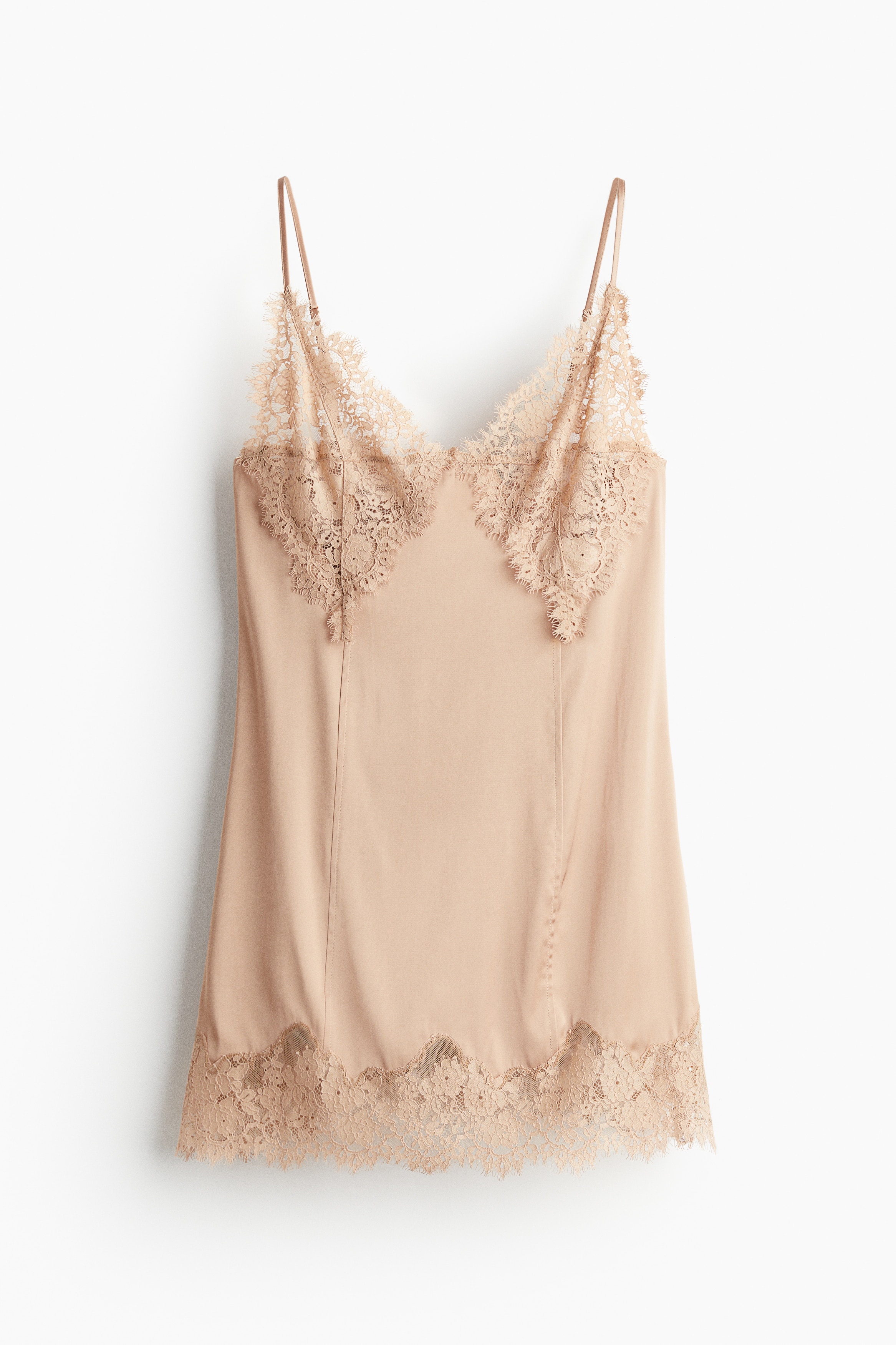 H & M - Satinkleid mit Spitzenbesätzen - Beige - Damen