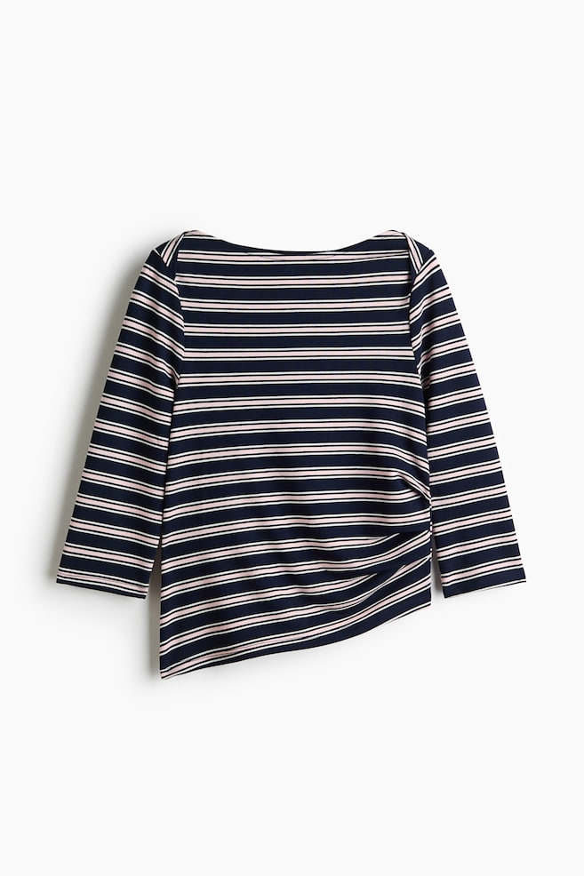 Asymmetric jersey top - Navy blue/Striped - 1