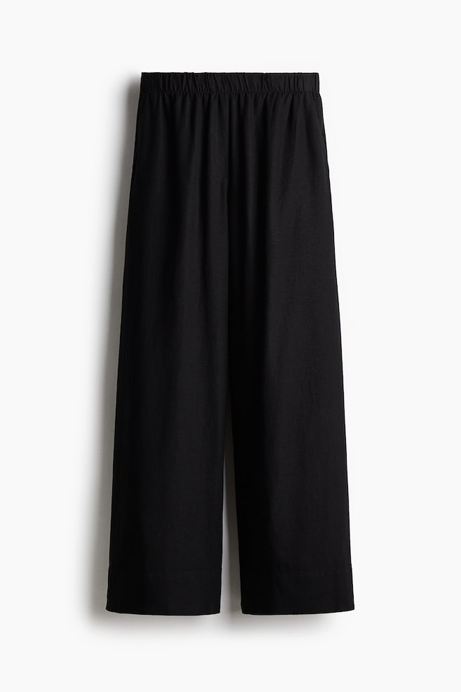 Pantalón amplio en mezcla de lino - Negro/Blanco/Rayas azules/Blanco/Estampado negro - 1