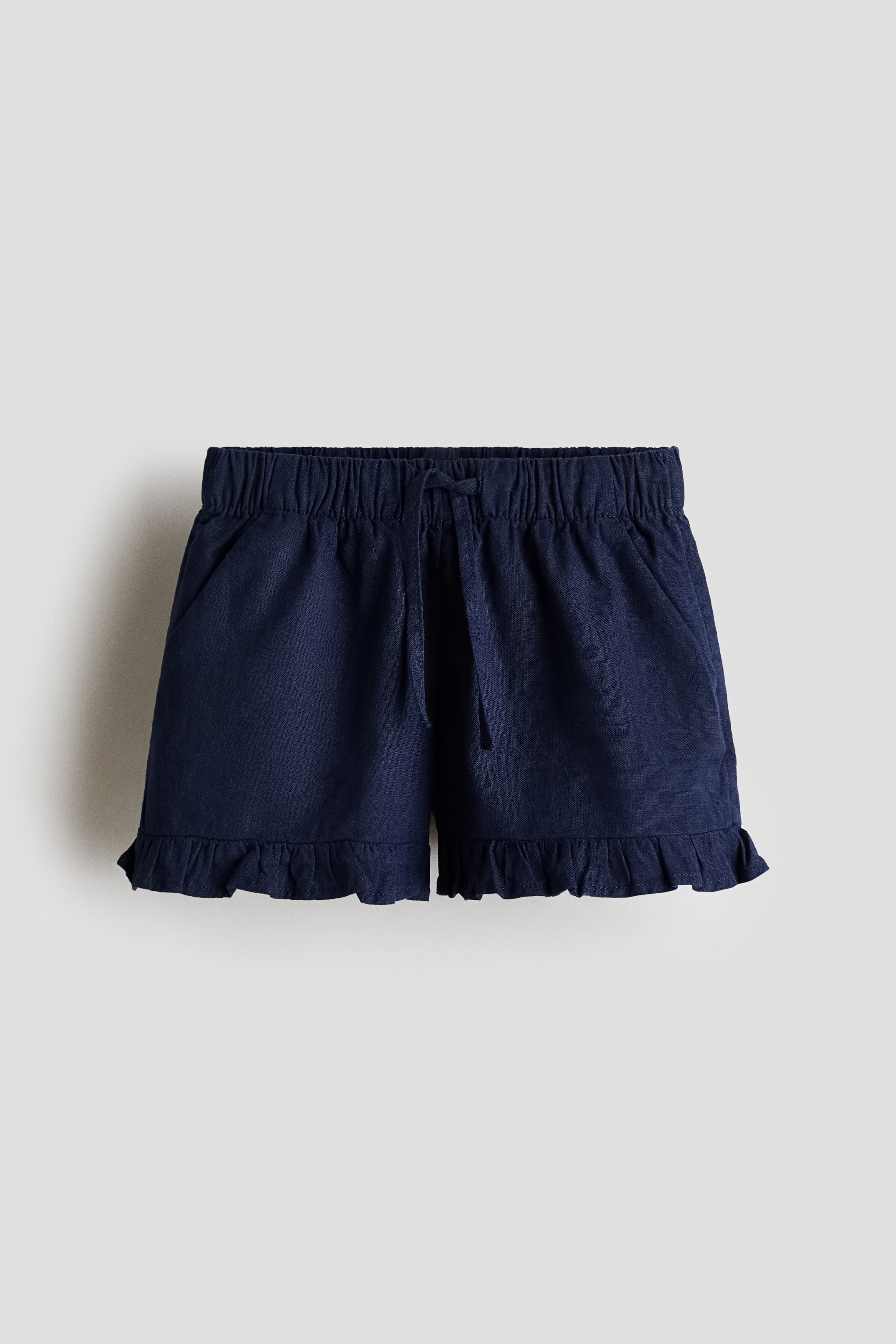 Linen-blend shorts - White/Navy blue
