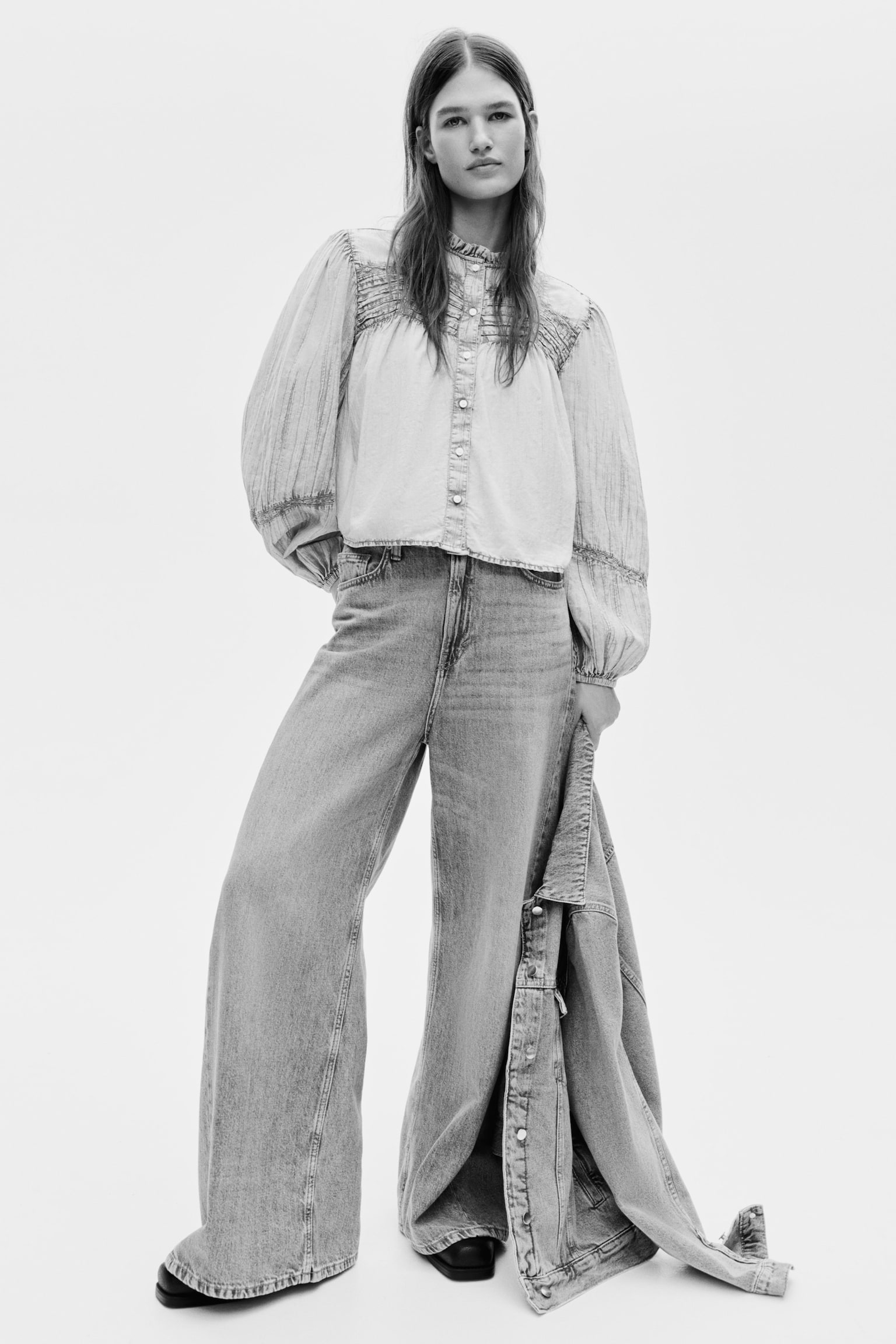 仿丹寧棉質女衫 - 丹寧藍 - 3