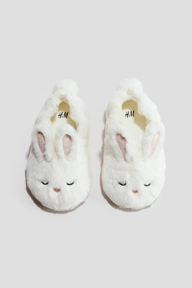 Soft Appliquéd Slippers - White/rabbits/Light pink/unicorn - 1