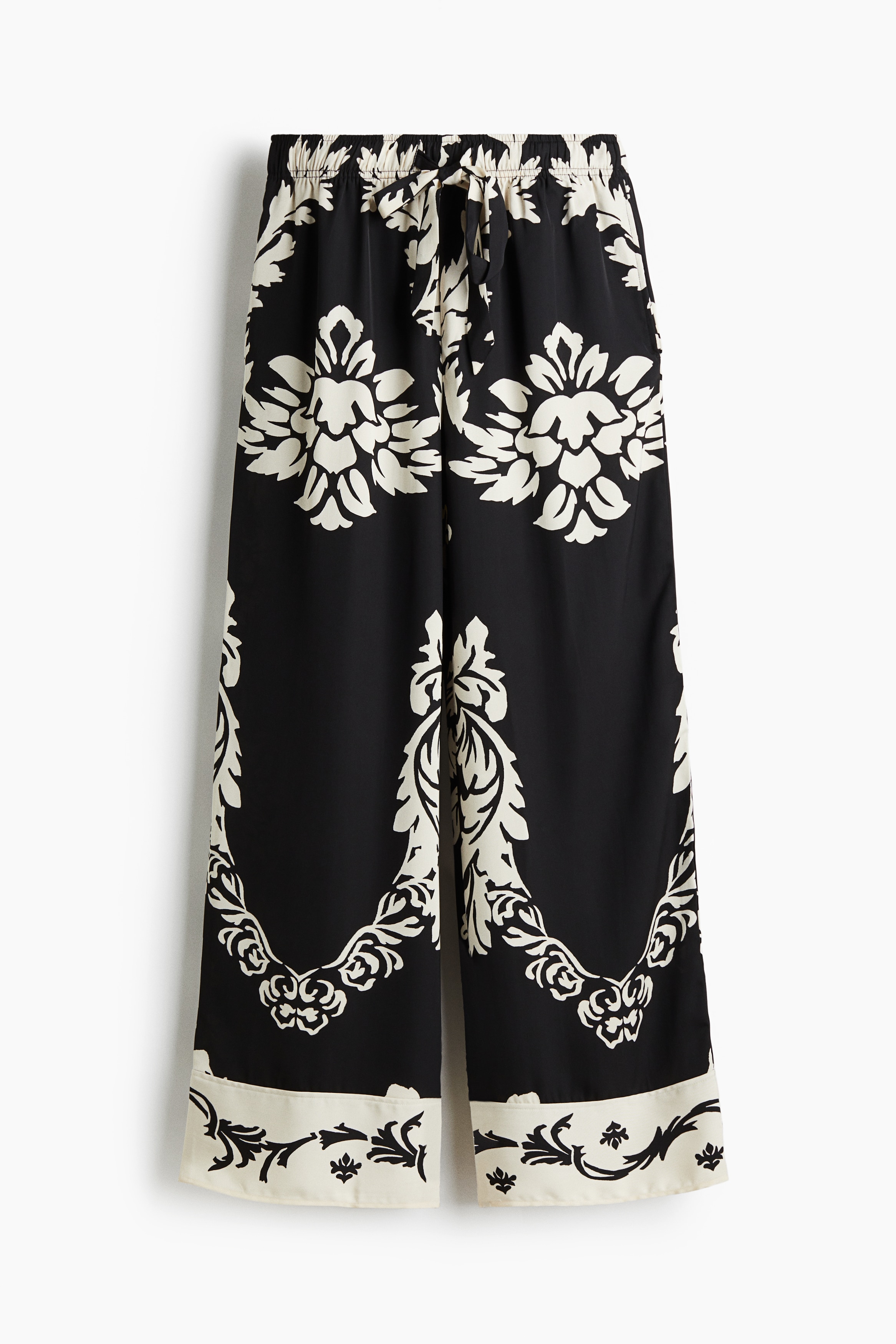 Wide-Leg Pants - Black/patterned/Cream/patterned/Black