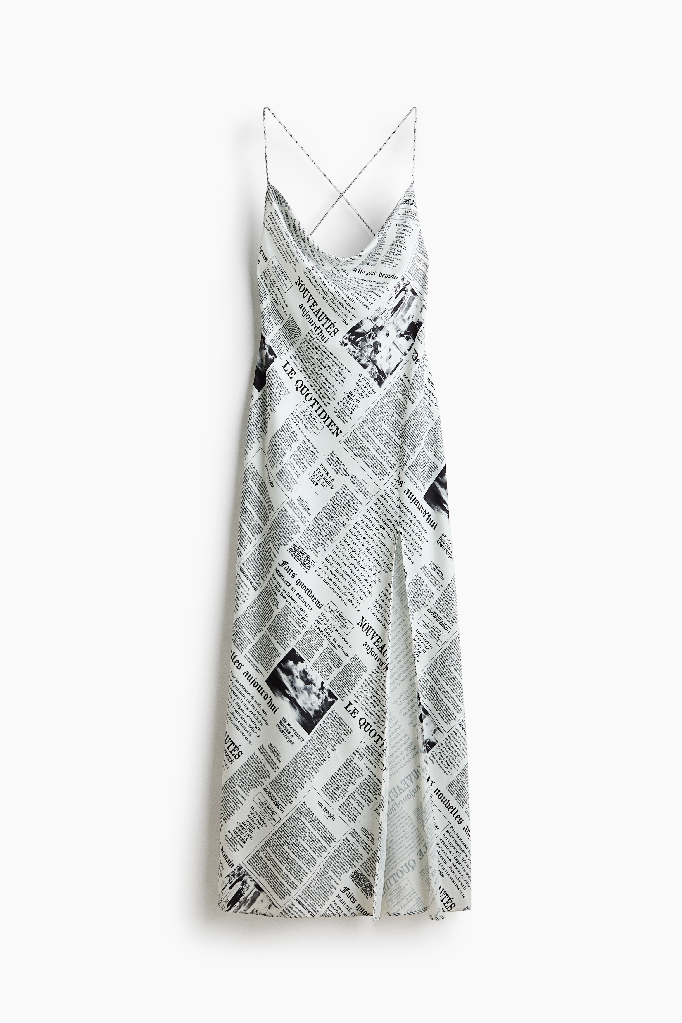Robe à bretelles fines en satin - Blanc/motif