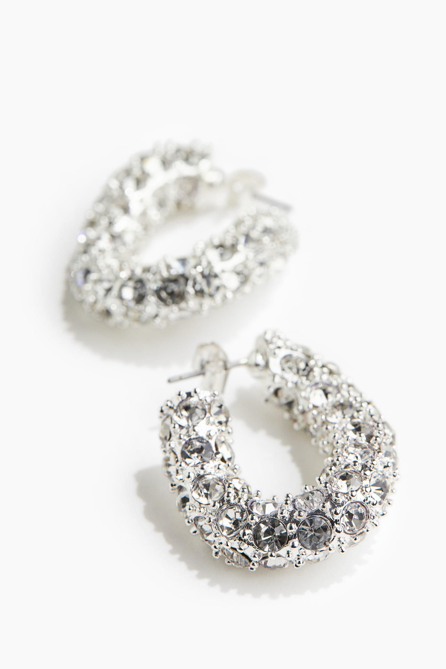 Rhinestone-decorated hoop earrings - Silver-coloured - 3