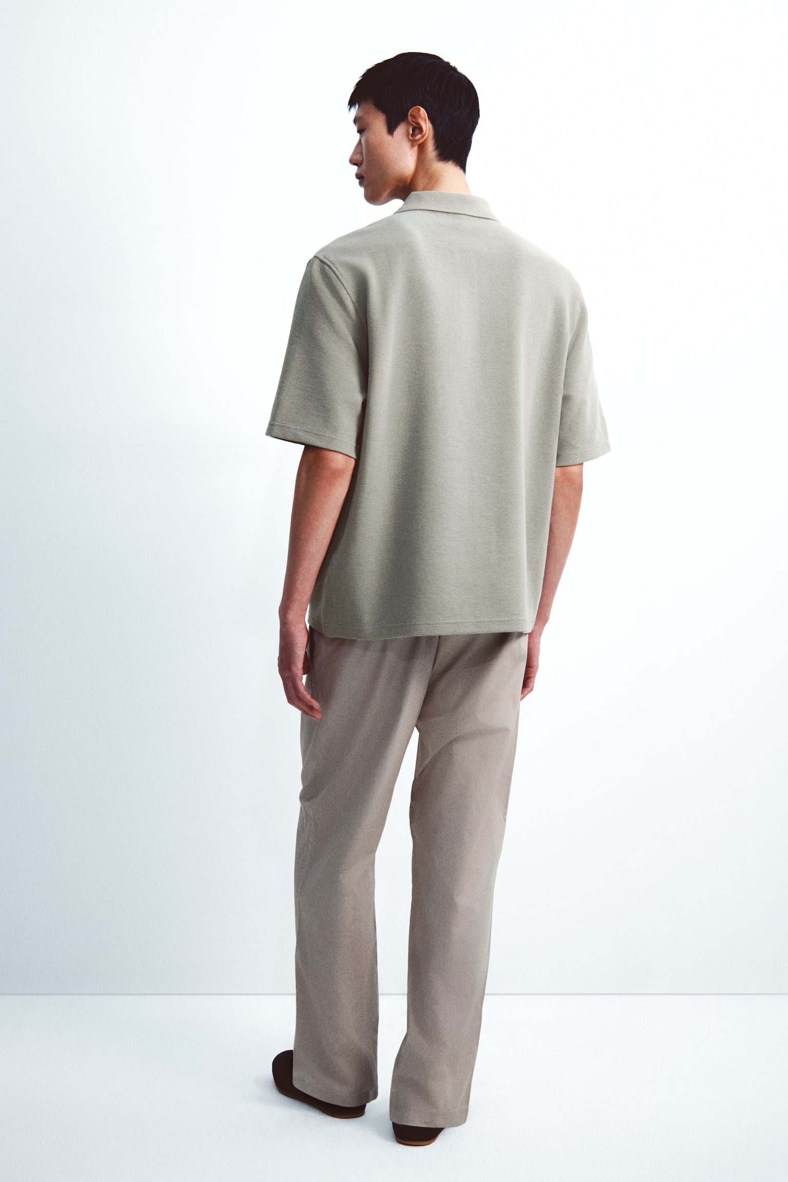 Loose-Fit Polo Shirt - Light khaki green/Black/Cream - 4