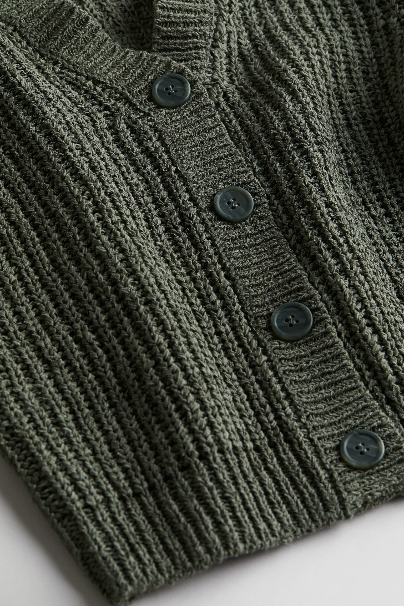 V-neck Knit Cardigan - Dark khaki green - 3