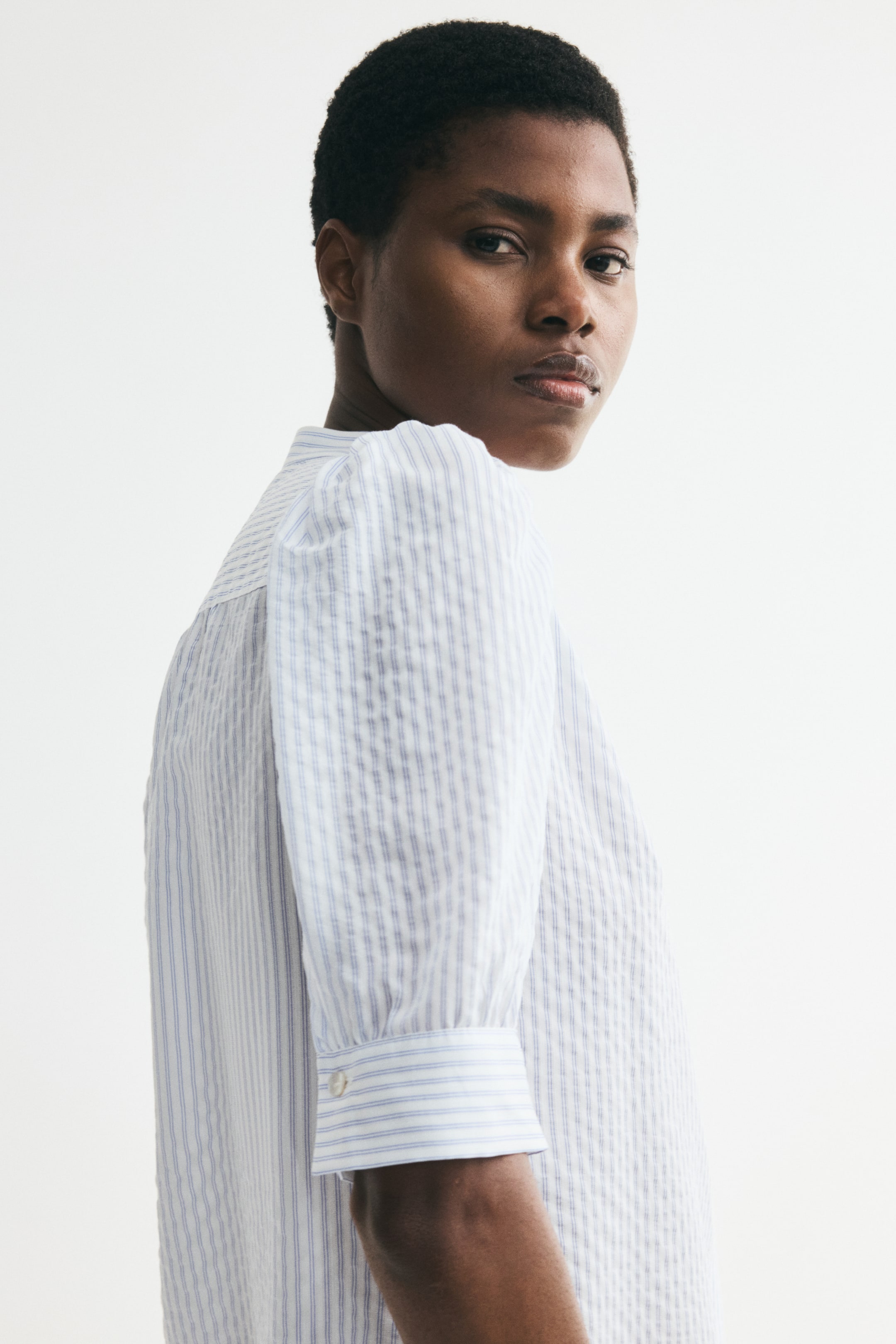 Women s Blue striped Puff Sleeved Blouse H M US women-s-blue-striped-puff-sleeved-blouse-h-m-us