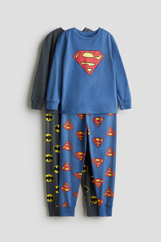 2-pack printed cotton pyjamas - Blue/Superman/Light grey marl/Pokémon/Black/Sonic the Hedgehog - 1