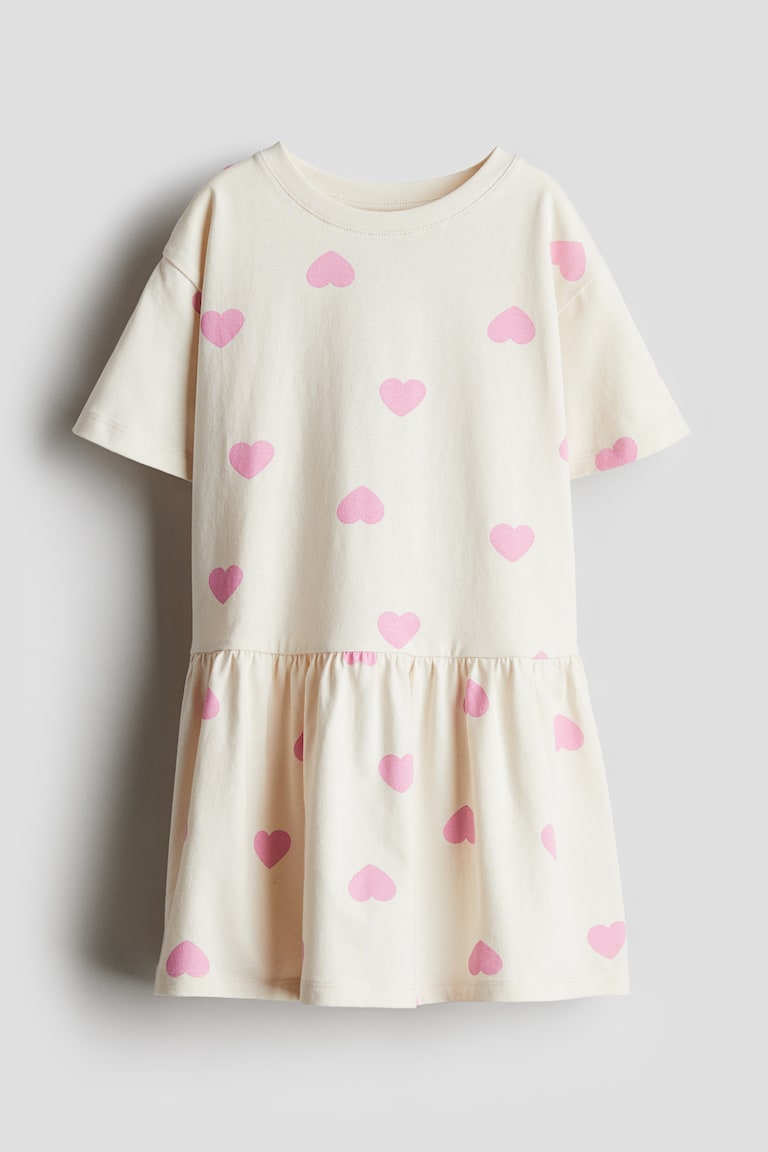 h&m cotton jersey dress Girls - Cream/Hearts Cotton Jersey Dress - Size: 4-6Y