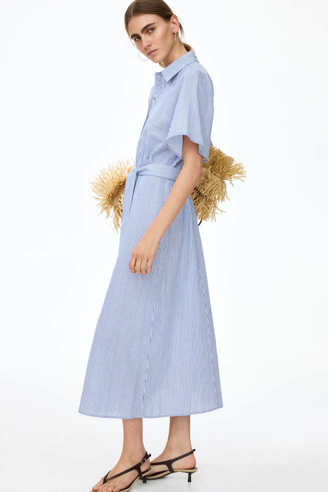 Tie-Belt Shirt Dress - Blue/striped/Blue/striped - 2