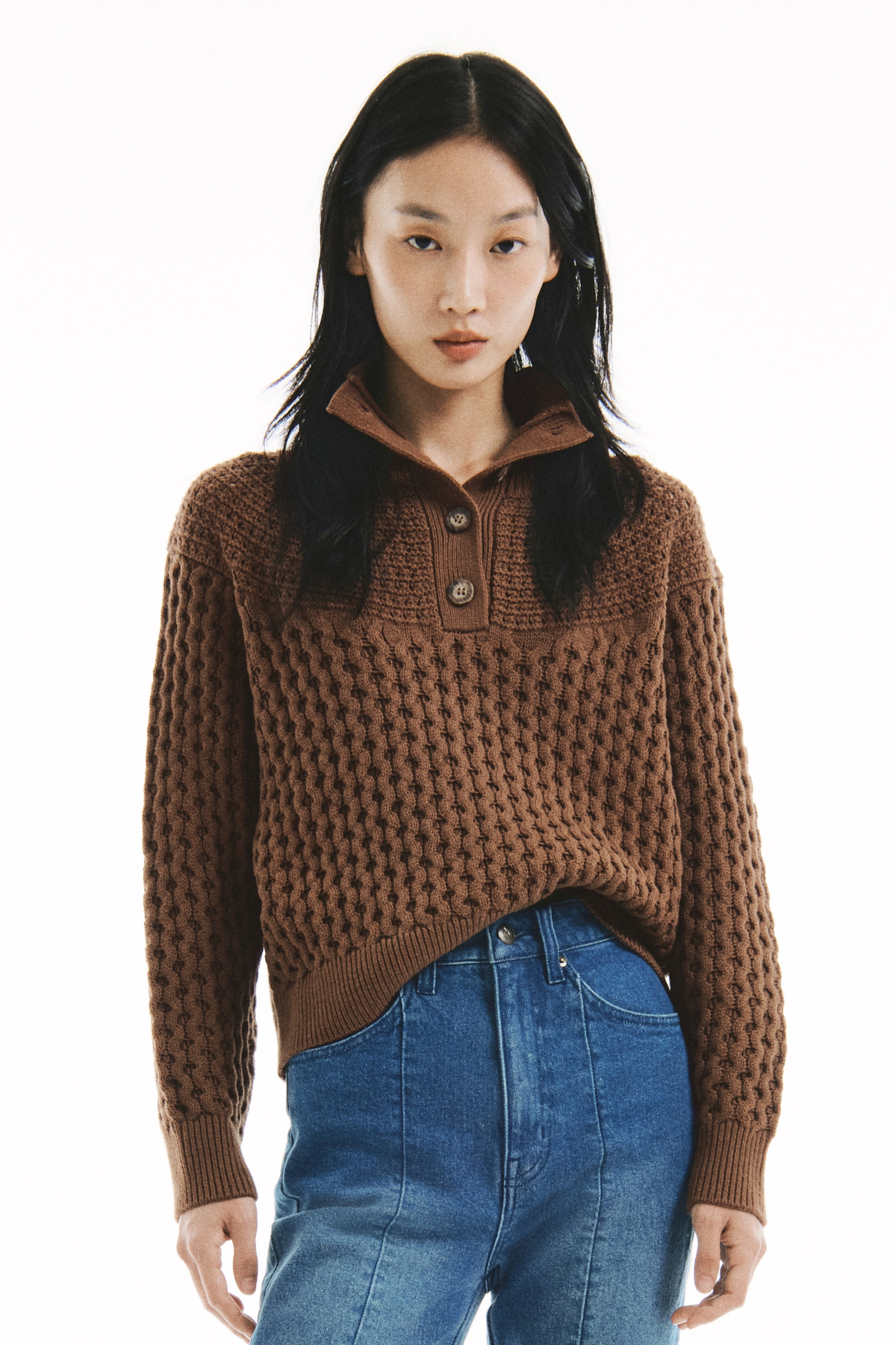 拡大画像を表示: テクスチャードニットセーター - ブラウン - レディース | H&M JP 2