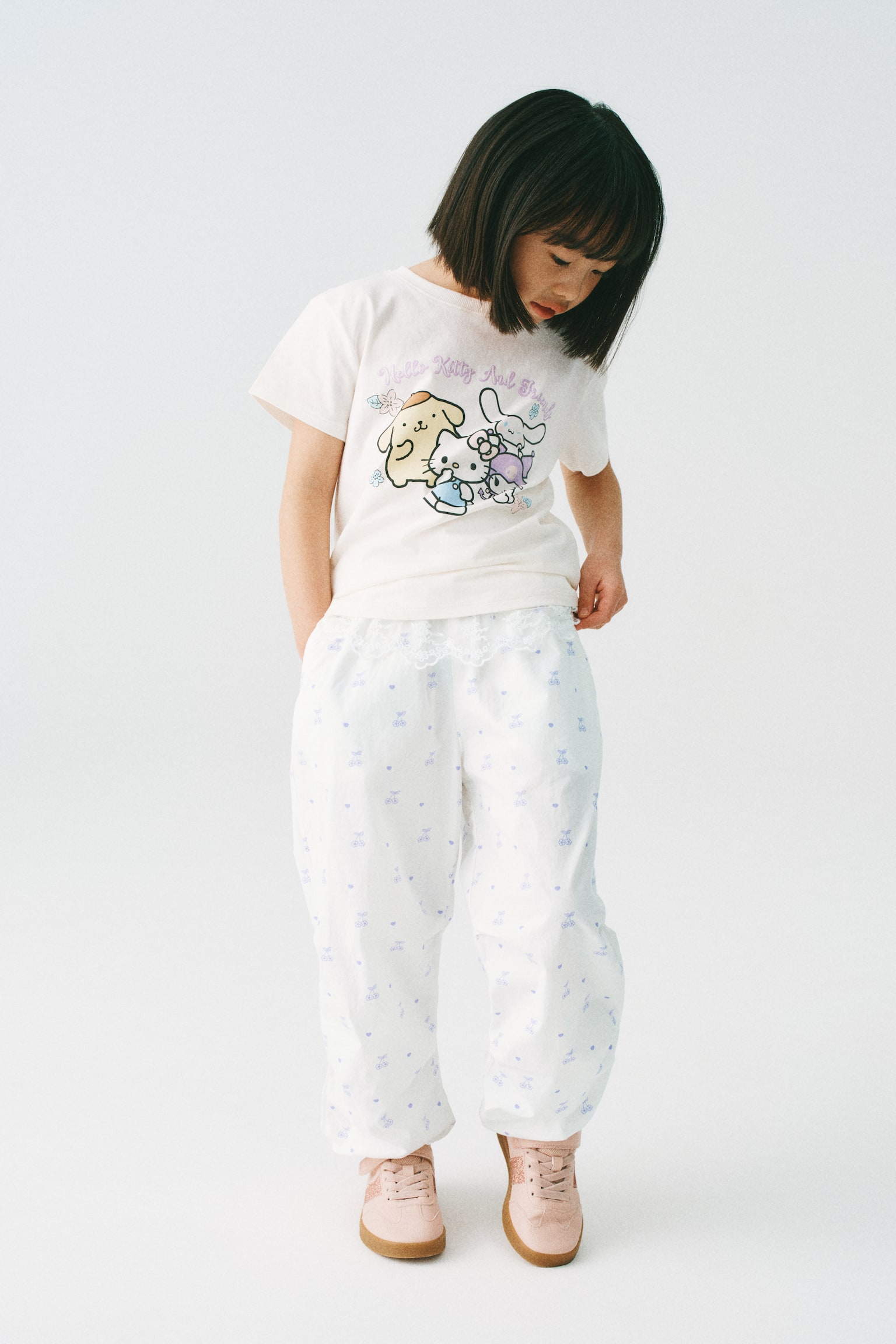 Flounced poplin joggers - White/Floral - 1