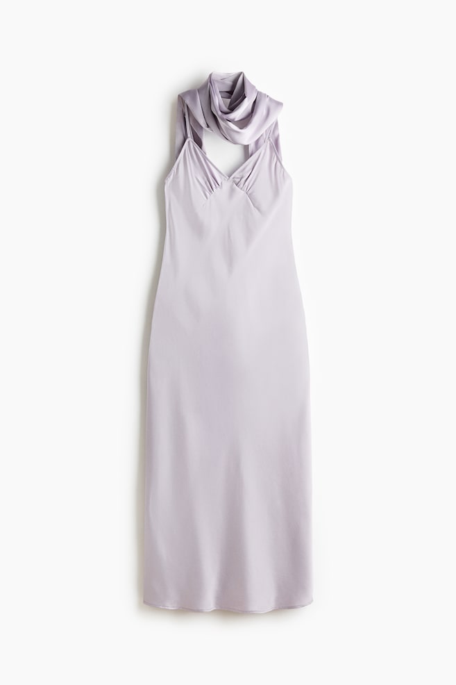 Strappy satin dress with scarf - Light purple - 1