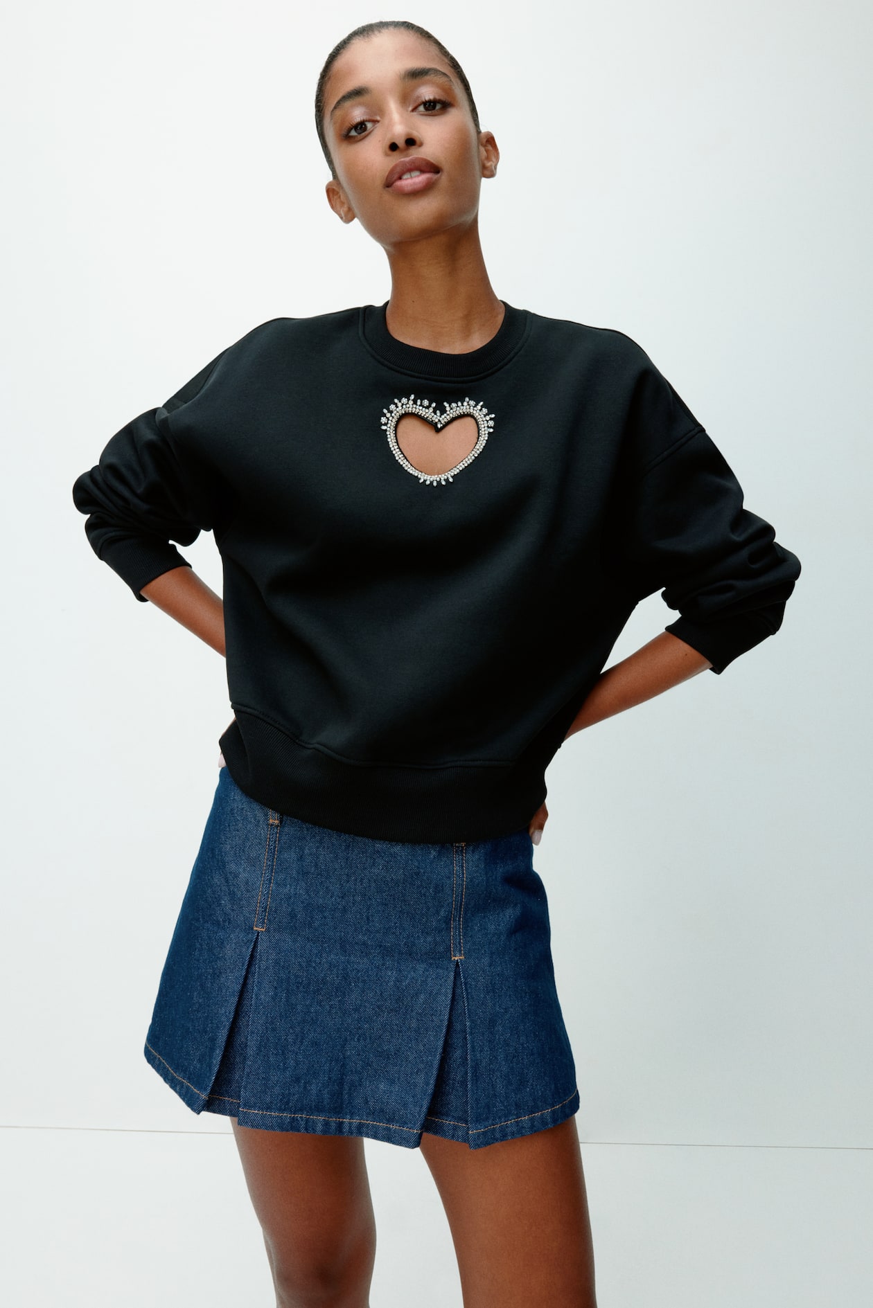 Embellished sweatshirt Black/Heart Ladies H&M IN