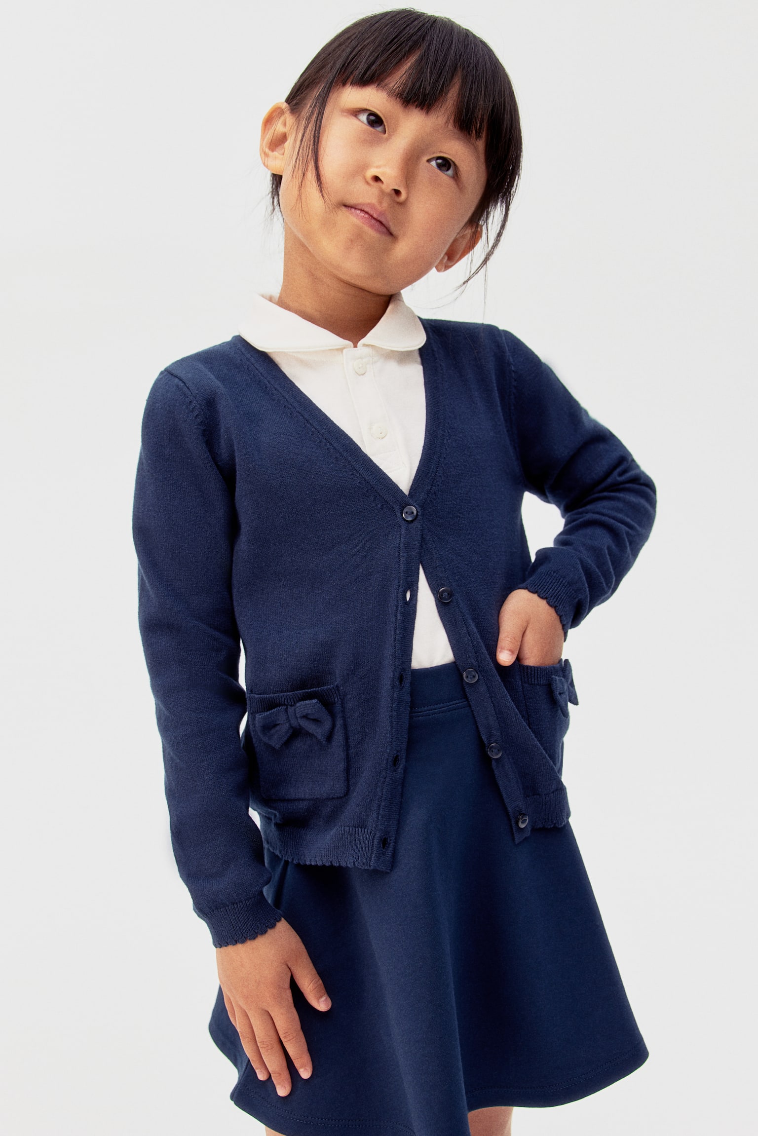 Cotton school cardigan - Navy blue/Dark grey/Bright red/Dark green - 1