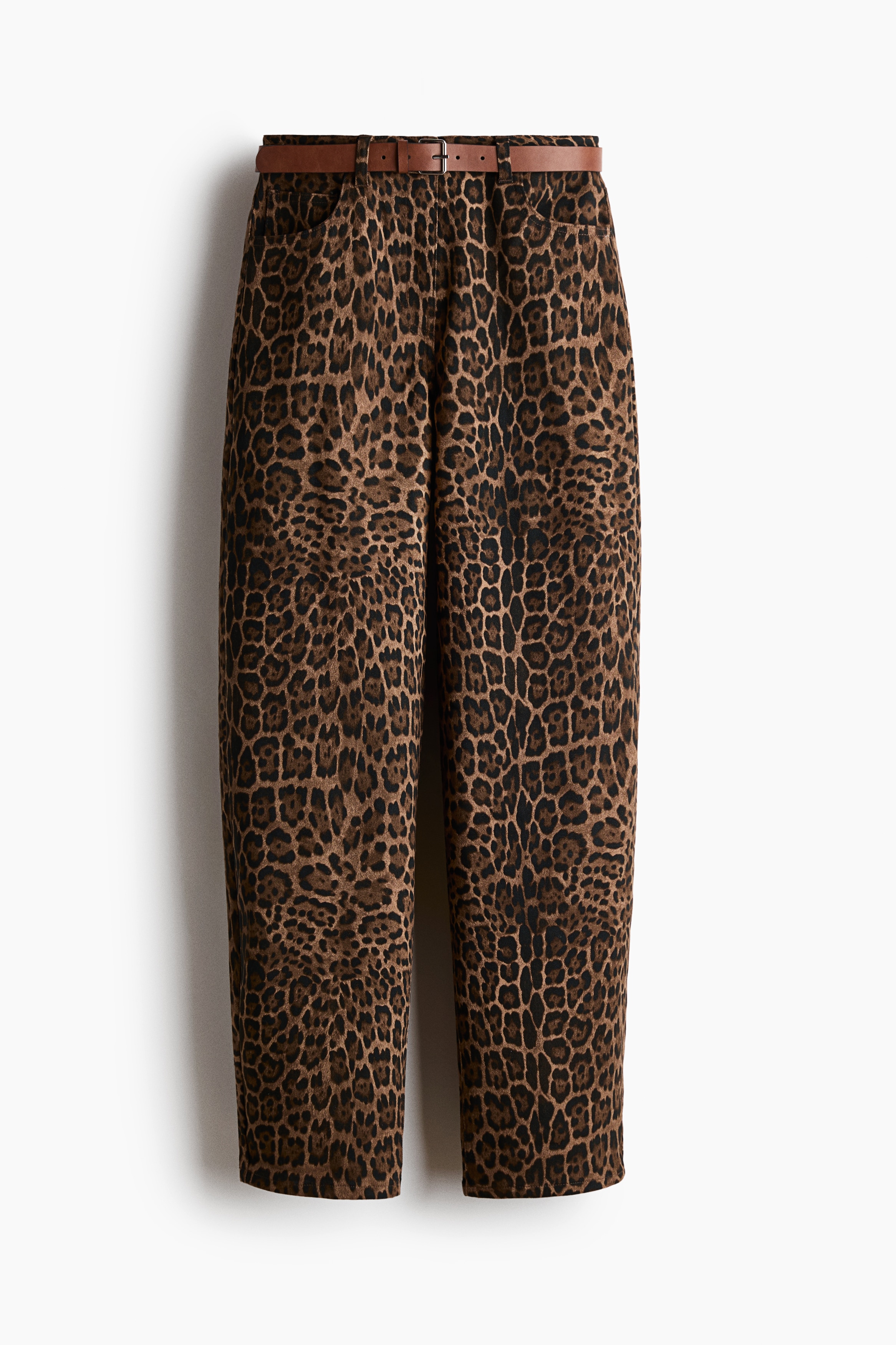 Barrel Regular Waist Jeans - Bej/Leopar desenli
