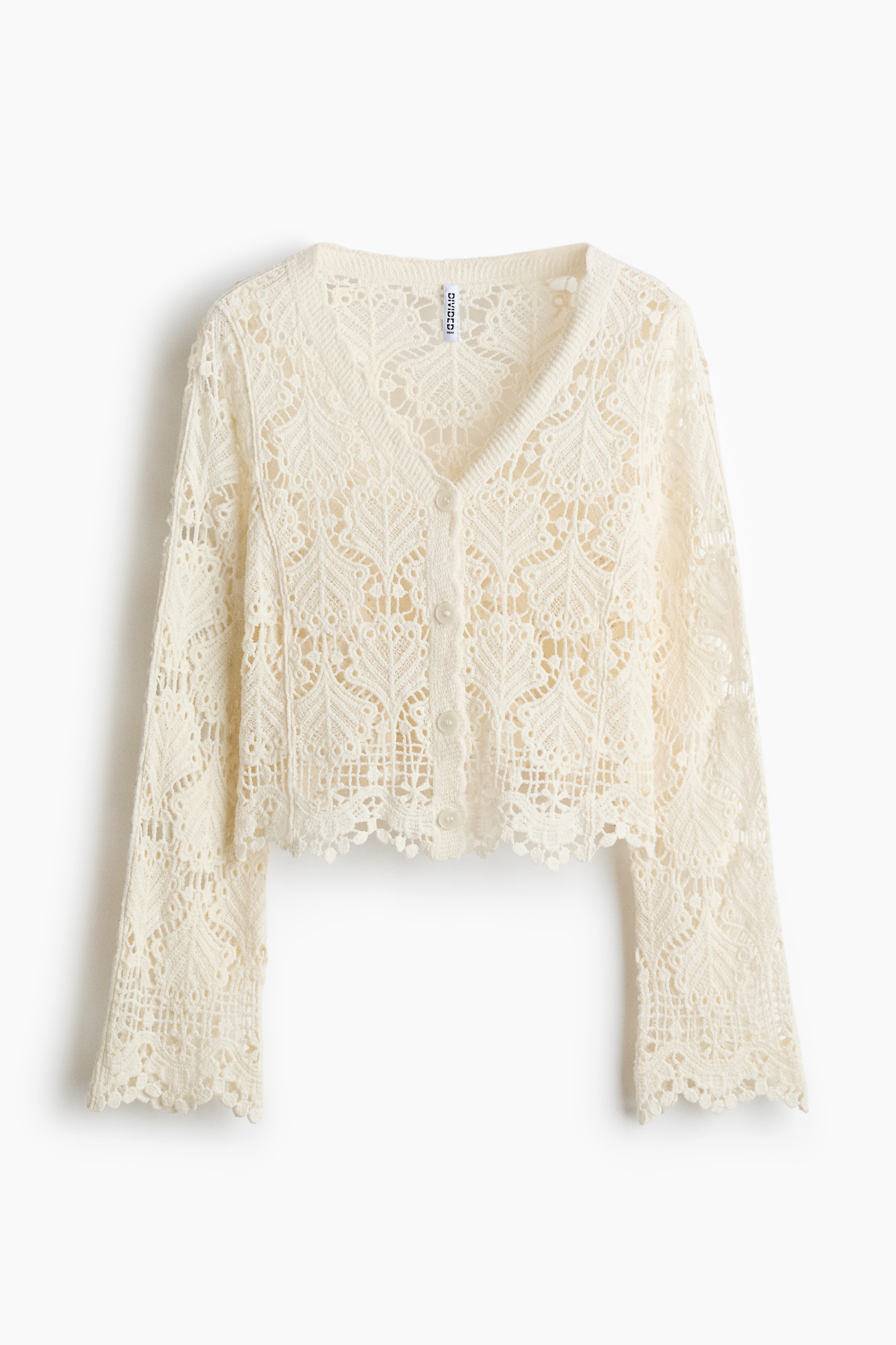 Crochet-Look Cotton Cardigan - Light beige