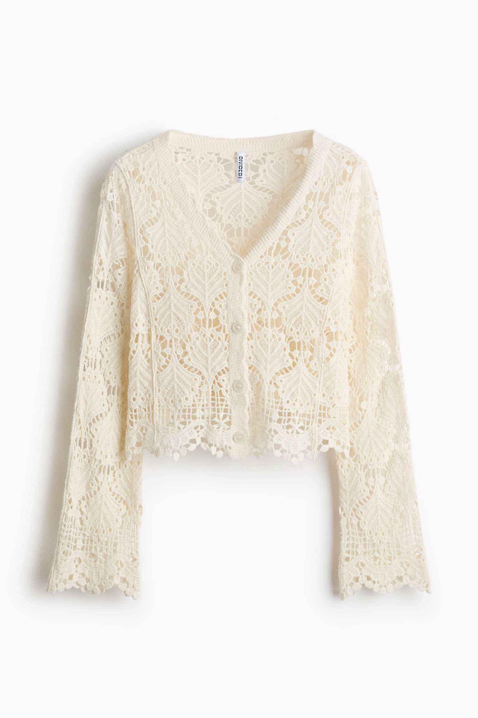 Crochet-look cotton cardigan - Light beige - 2