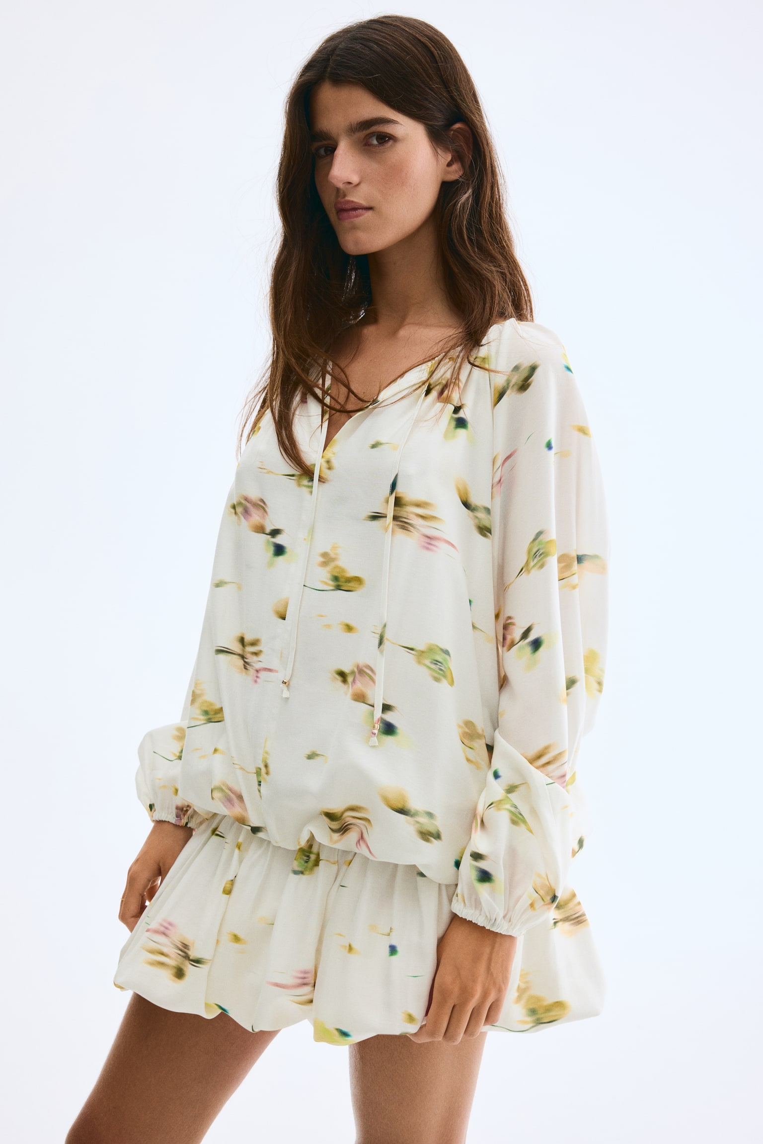 泡泡裙洋裝 - 白色/印花/白色/花朵 - 4