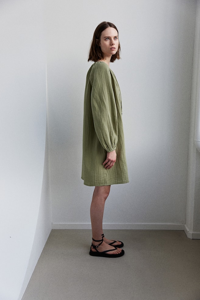 Robe tunique - Vert kaki/Noir/motif - 4
