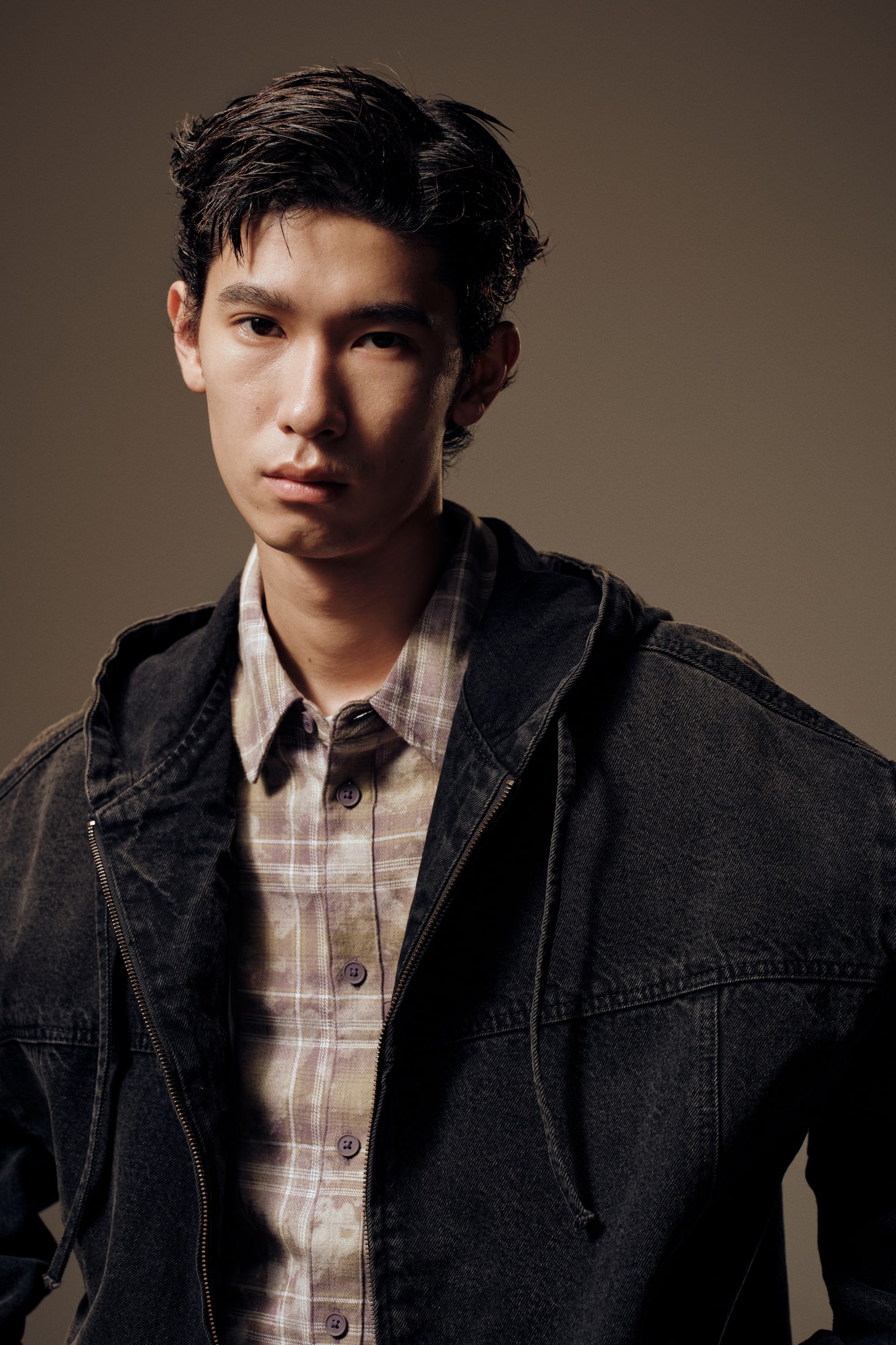 寬鬆剪裁連帽丹寧外套 - 黑色/丹寧灰 - 3