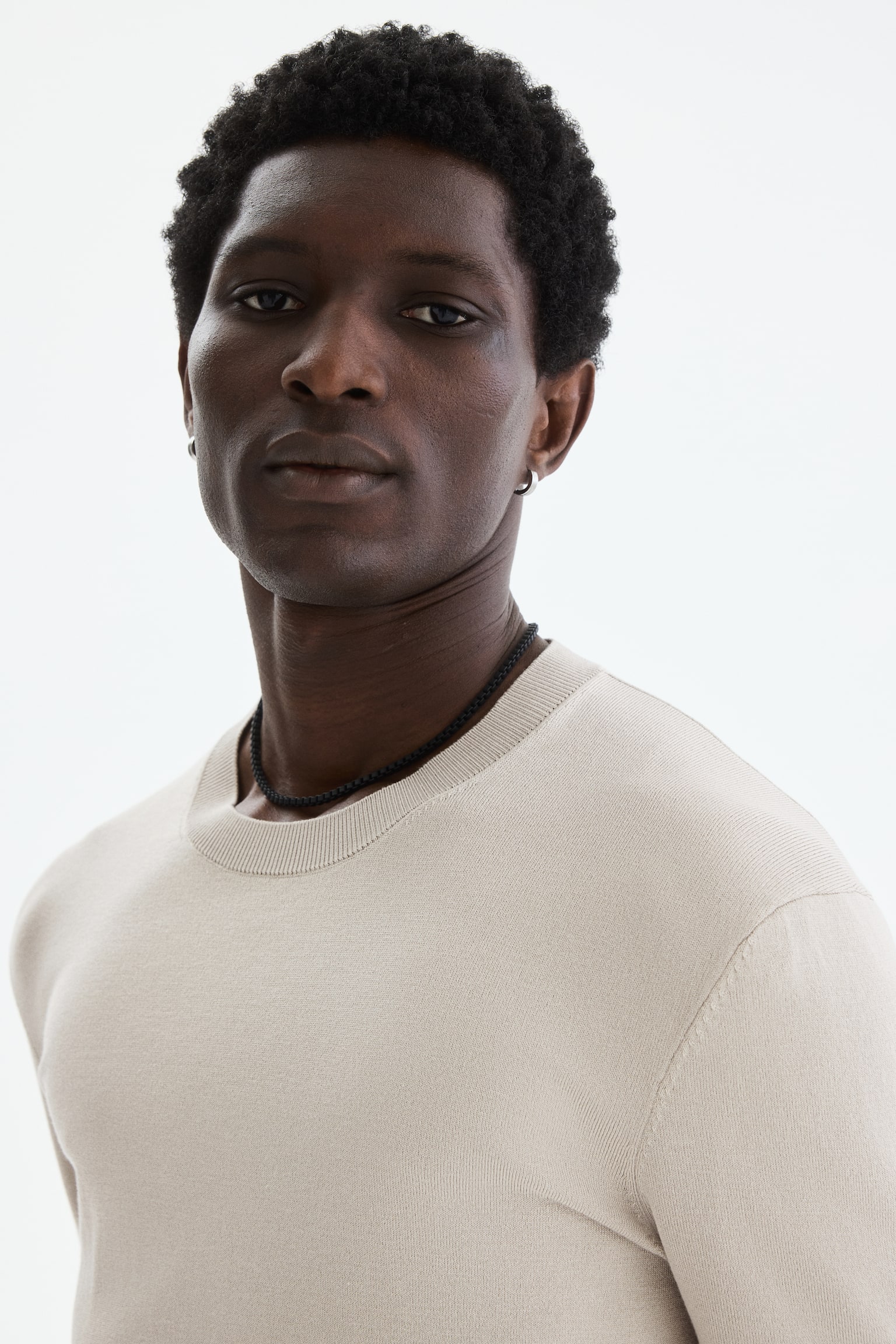 Strikket T-shirt Slim Fit - Beige/Sort/Hvid/Mørkeblå - 3