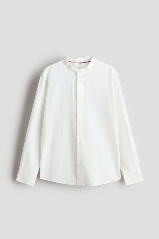 Linen-blend grandad shirt - Cream - 1